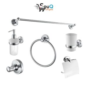 طقم اكسسوارت حمام 6 قطعه ستانلس شامل مجموعه التثبيت نيكل كروم ستاندرد كود 97700
